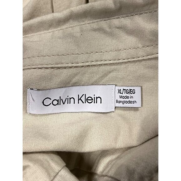 Calvin Klein Mens Tan Button-Up Shirt XL Extra Large Long Sleeve Collar New - Picture 6 of 9